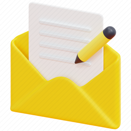 Write, mail, content, email, message, envelope, letter 3D illustration - Download on Iconfinder