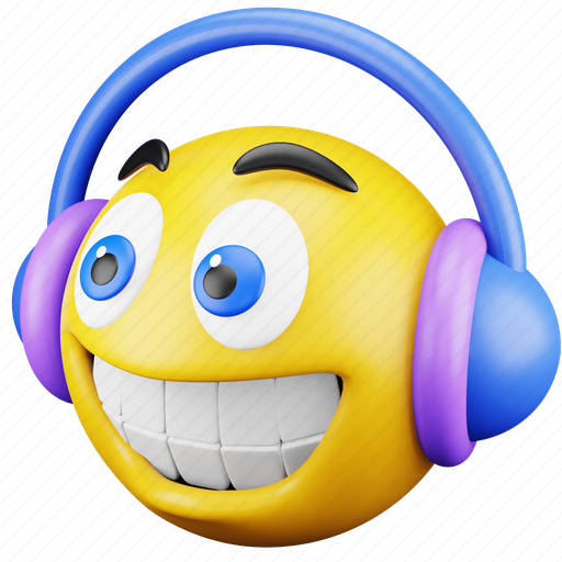 Face, emoji, expression, emoticon, headphone, music, listen 3D illustration - Download on Iconfinder