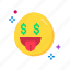 money-mouth face, dollar, emoji, emoticon, squinting, mouth, expression, wonderful 