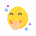 face with hand over mouth, smiley, emoji, emoticon, squinting, joy