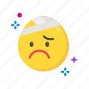 face with head-bandage, smiley, emoji, emoticon, squinting, injury, headache, tired