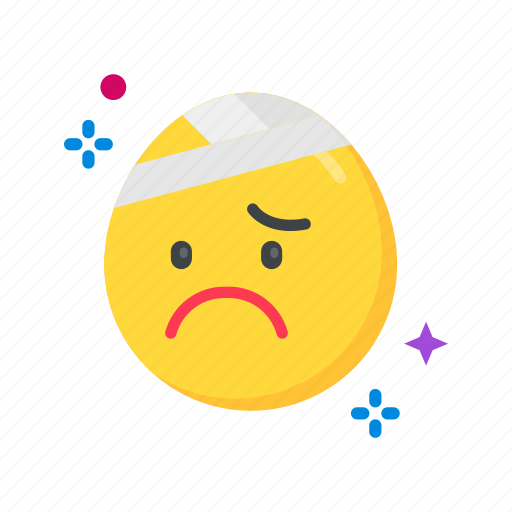 Face with head-bandage, smiley, emoji, emoticon, squinting, injury, headache icon - Download on Iconfinder