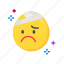 face with head-bandage, smiley, emoji, emoticon, squinting, injury, headache, tired 