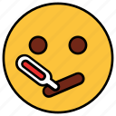 cartoon, character, emoji, emotion, face, sick, thermometer