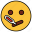 cartoon, character, emoji, emotion, face, sick, thermometer 