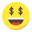 dollar, emoji, emoticon, face, money 