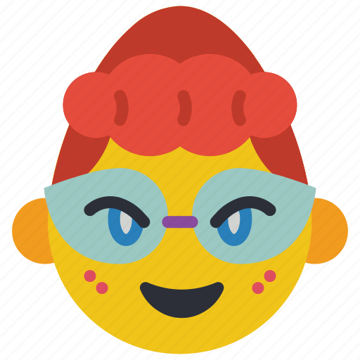 Emojis, emotion, first, girl, glasses, hair, posh icon - Download on Iconfinder