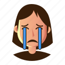avatar, cry, emoticon, people, smiley, user, woman 