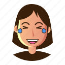 avatar, emoticon, laugh, people, smiley, user, woman 