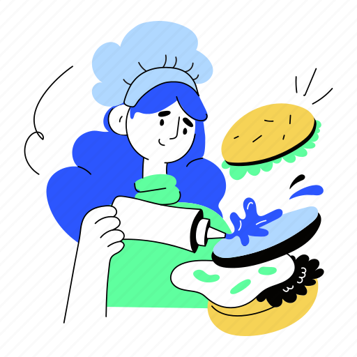 Making burger, chef, expert cook, restaurant chef, restaurant worker illustration - Download on Iconfinder