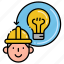 engineering, head, light bulb, thinking 