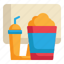 entertainment, movie, watching, snack, food, drink, media icon