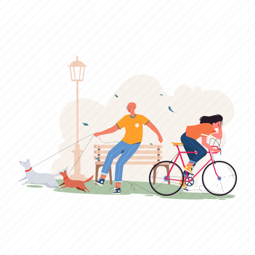 Outdoor, activity, dog, bicycle, people, happy, health illustration - Download on Iconfinder