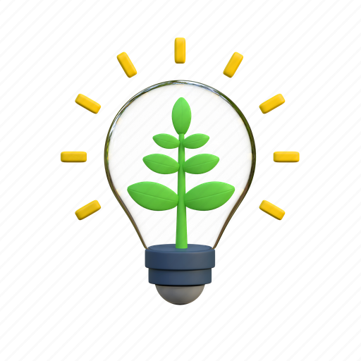 Electric, eco, light, bulb, illustration, nature, ecology 3D illustration - Download on Iconfinder