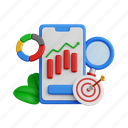 analytic, analytics, marketing, data analysis, essential marketing, 3d icon, 3d illustration, 3d render 