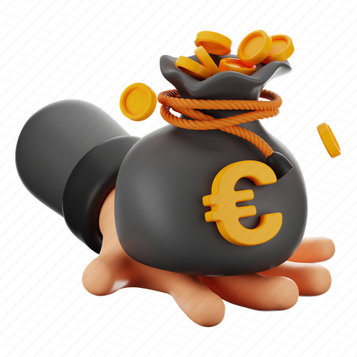Euro, finance, hand, money, business, coin, bag 3D illustration - Download on Iconfinder