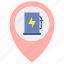 charger, location, pin, map 