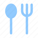 restaurant, spoon, fork, cutlery, and