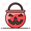 bucket, decorative bucket, holiday, pumpkin, pumpkin treat, scary bucket, water container 