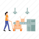 cart, trolley, female, working, factory