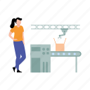 conveyor, packaging, girl, standing, factory