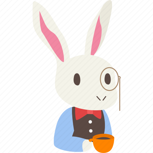 Bowtie, cute, monocle, rabbit, tea, waiter, white icon - Download on Iconfinder