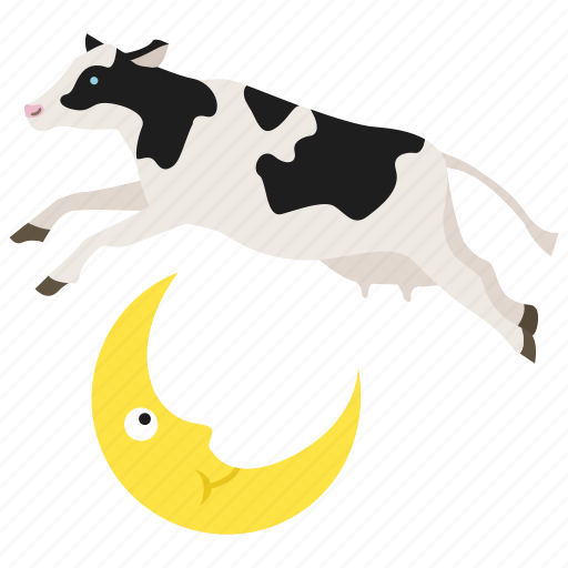 Cow, jumped, jumped over, moon, nursery rhyme, story icon - Download on Iconfinder