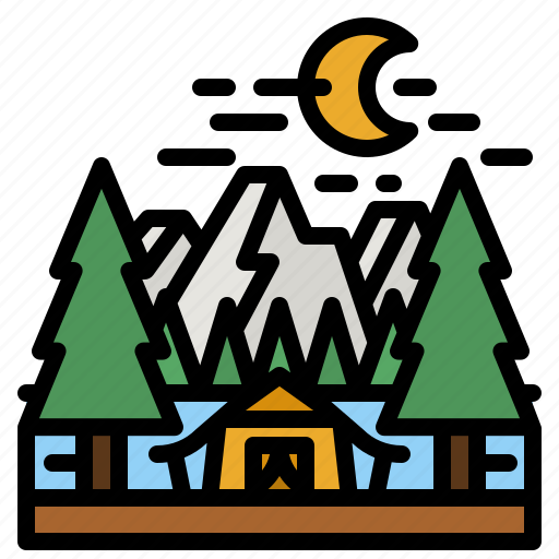 Camping, travel, tent, forest, moon icon - Download on Iconfinder