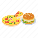 isometric, object, sign, variousfastfood