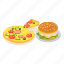isometric, object, sign, variousfastfood 