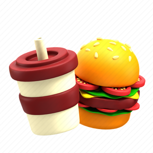 Drink, burger, fastfood, food, delicious, tasty, beverage 3D illustration - Download on Iconfinder