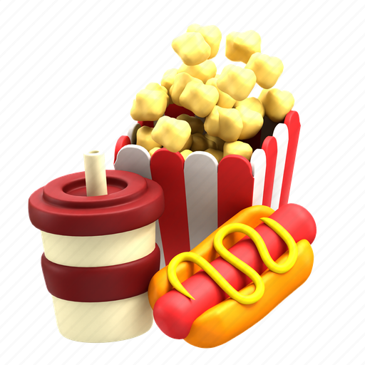 Hot, dog, popcorn, drink, fastfood, food, delicious 3D illustration - Download on Iconfinder