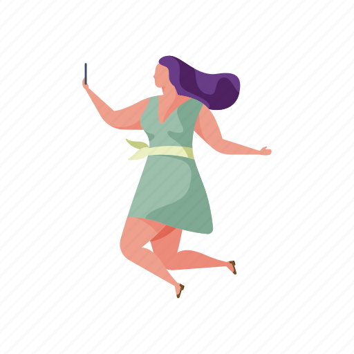 Character, builder, mobile, device, woman, jump, selfie illustration - Download on Iconfinder
