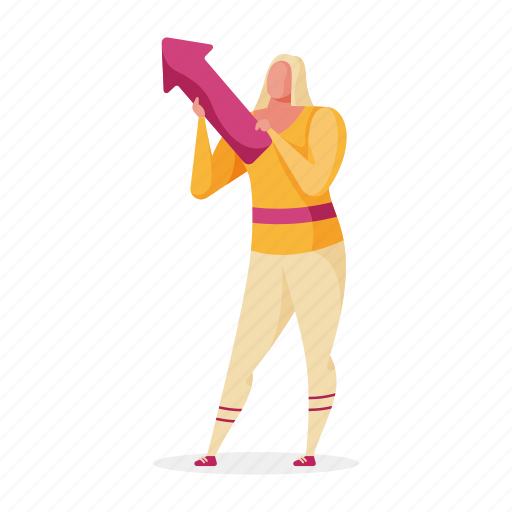 Character, builder, woman, arrow, up, female illustration - Download on Iconfinder