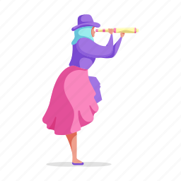 character, builder, woman, female, person, telescope 