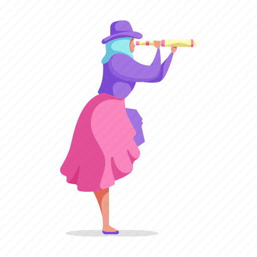 Character, builder, woman, female, person, telescope illustration - Download on Iconfinder