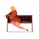 character, builder, woman, pose, couch, seat 