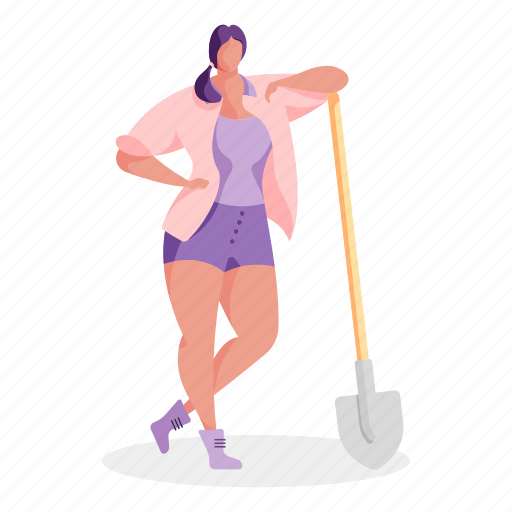 Character, builder, woman, tool, shovel, dig, construction illustration - Download on Iconfinder