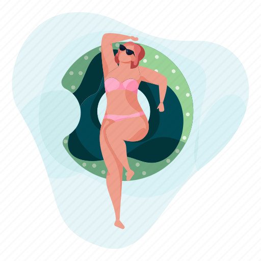 Leisure, character, builder, relax, pool, water, woman illustration - Download on Iconfinder