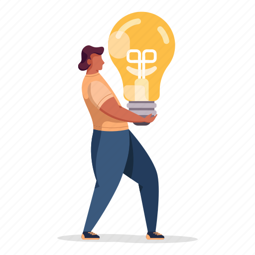 Product, development, character, builder, woman, thought, lightbulb illustration - Download on Iconfinder