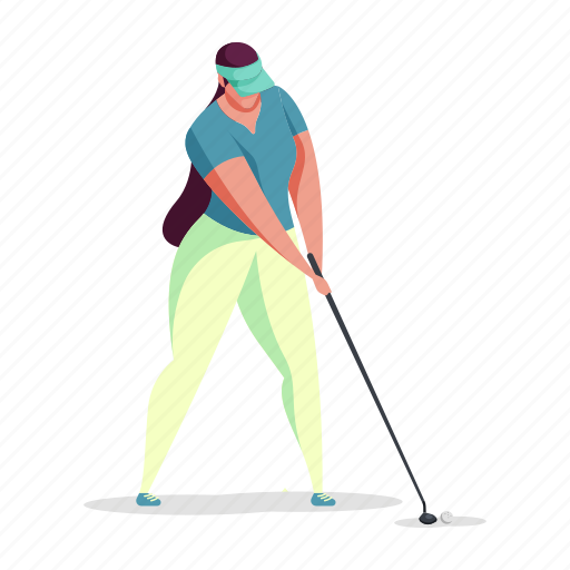 Sports, character, builder, woman, sport, golf, game illustration - Download on Iconfinder