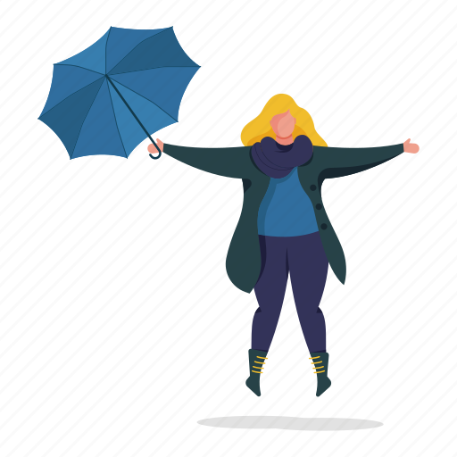 Weather, character, builder, woman, umbrella, scarf, jacket illustration - Download on Iconfinder