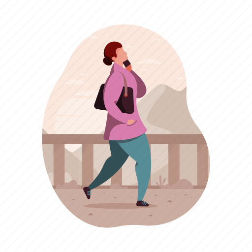 Character, builder, woman, bag, phone, female illustration - Download on Iconfinder