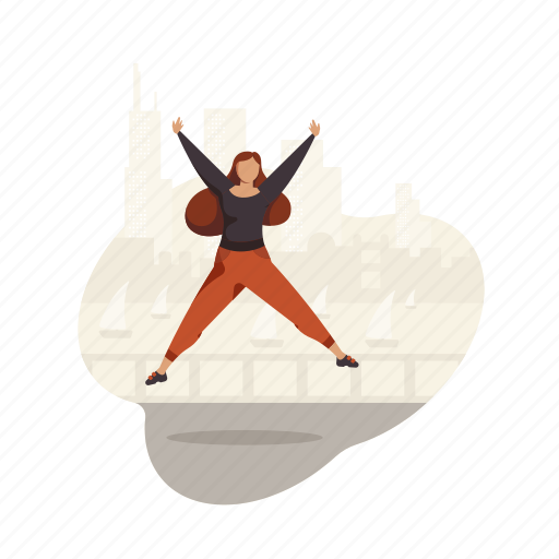 Emotion, character, builder, jump, woman, happy illustration - Download on Iconfinder