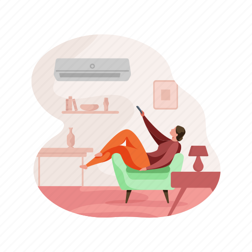 Leisure, woman, home, air, conditioner, comfort illustration - Download on Iconfinder