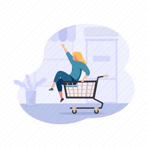 Shopping, e, commerce, child, shop, cart, woman illustration - Download on Iconfinder