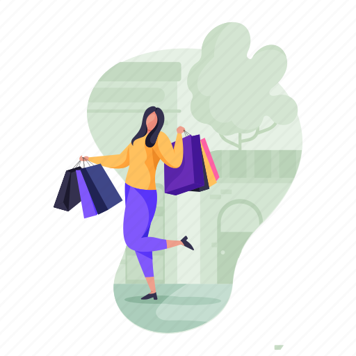 Shopping, e, commerce, woman, shop, bags, ecommerce illustration - Download on Iconfinder
