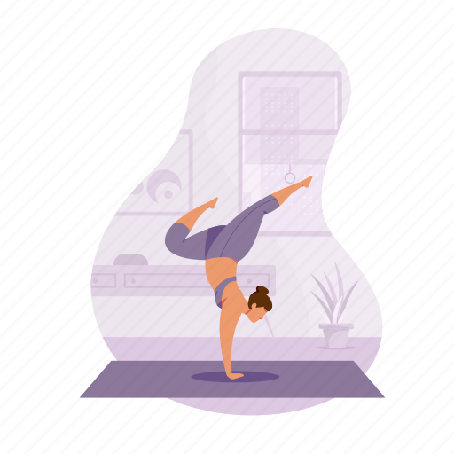 Sports, handstand, yoga, meditation, woman illustration - Download on Iconfinder