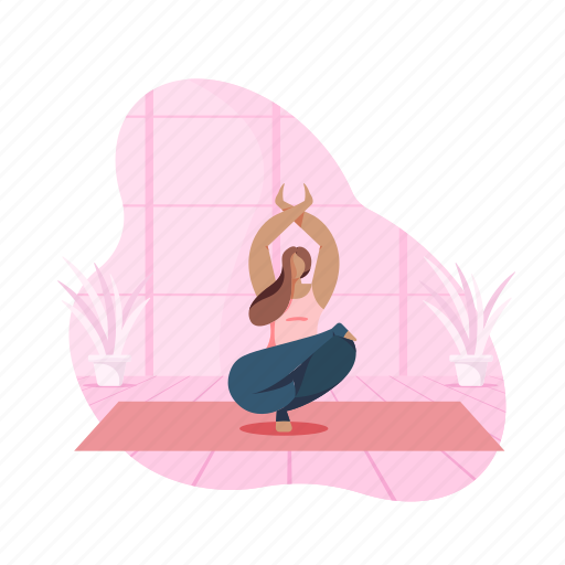 Sports, studio, yoga, meditation, woman illustration - Download on Iconfinder