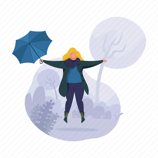 Weather, character, builder, autumn, umbrella, woman, park illustration - Download on Iconfinder
